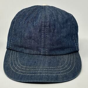 Vintage 70s Chambray Denim Hat Baseball Cap 6 Panel Full Foam Snapback Blue